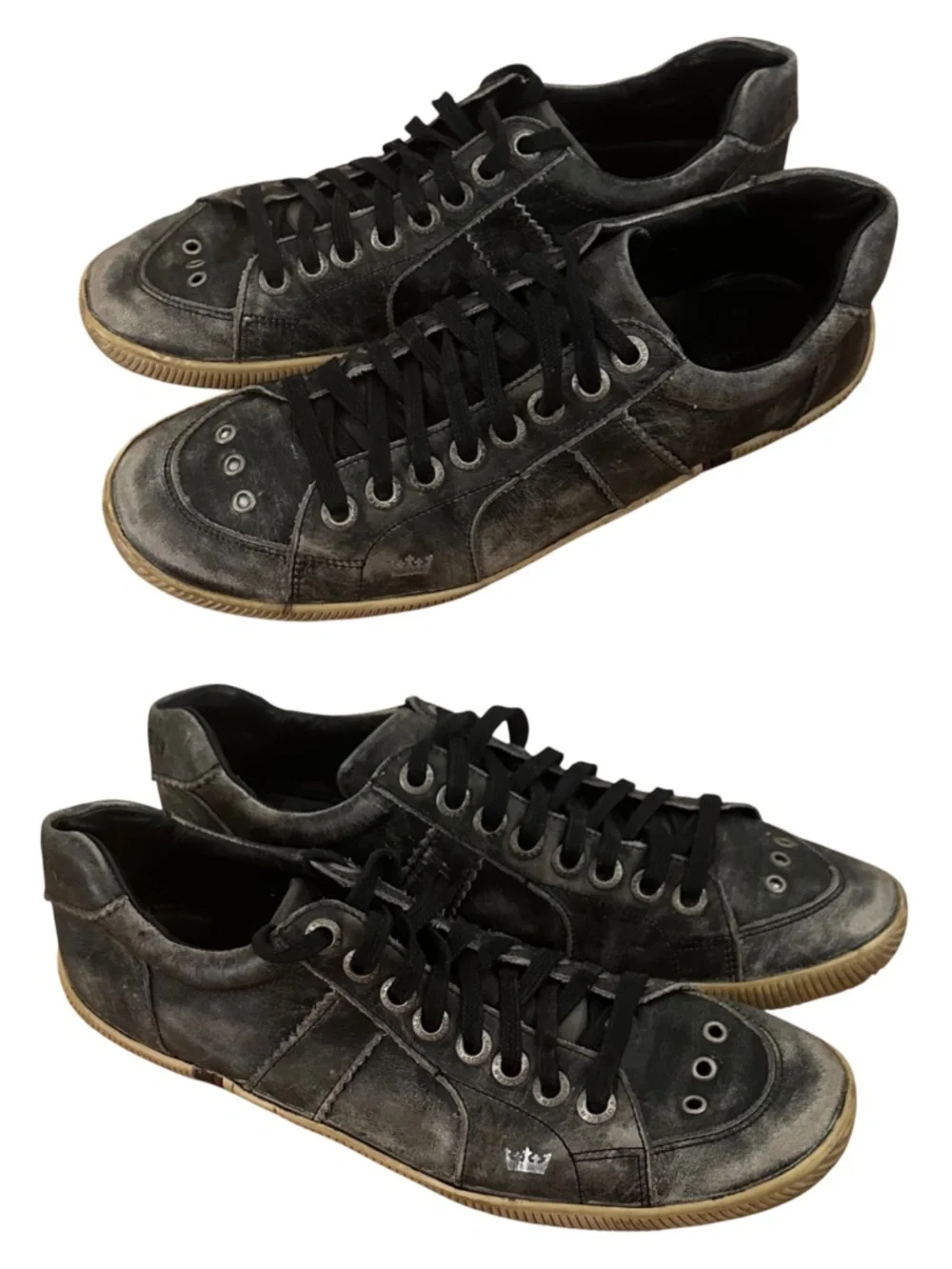 Osklen Riva Shoes Sneakers Mens Sz 8.5 Leather Distressed Black Gray